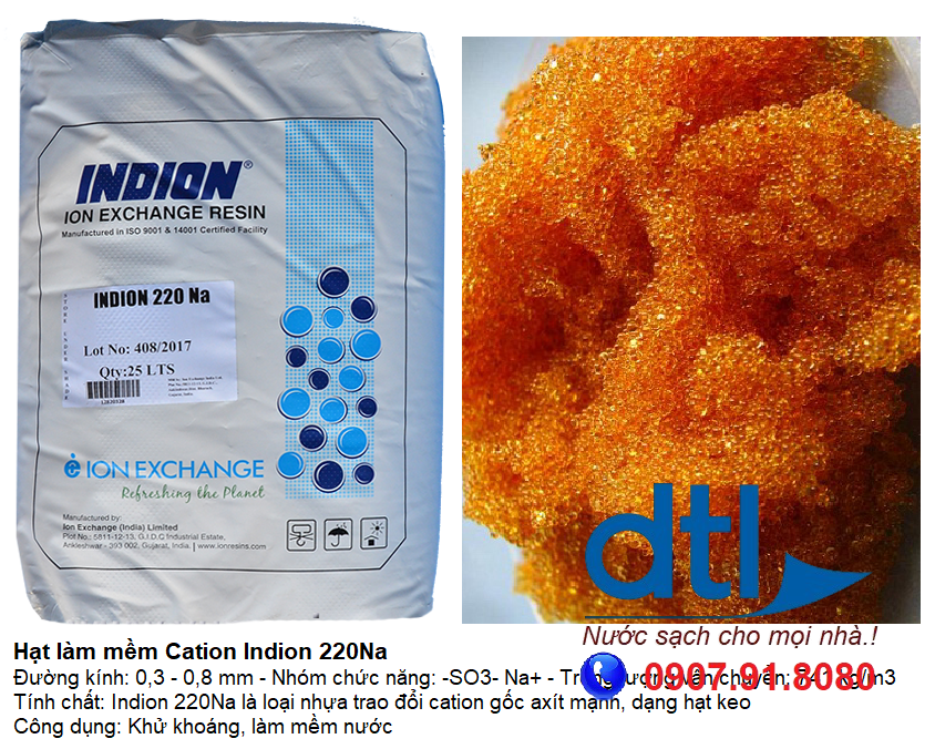 Hạt làm mềm nước cứng cations Indion 220Na Ấn Độ