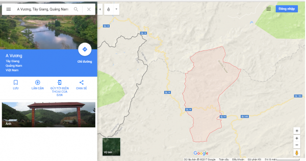 Bản đồ xã A Vương huyện Tây Giang trên Google Map