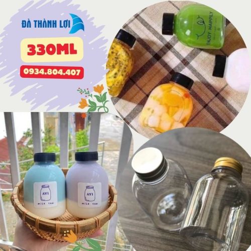 Chai nhựa tròn lùn 330ml miệng rộng