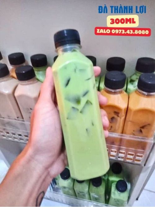 chai nhựa đựng trà sữa vuông 300ml