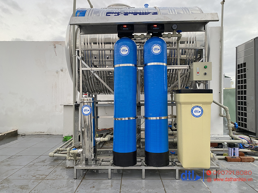 Hệ thống lọc nước tổng sinh hoạt auto van 2 cột lọc và phin inox