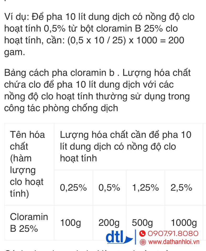 Ví dụ Công thức pha Cloramin B