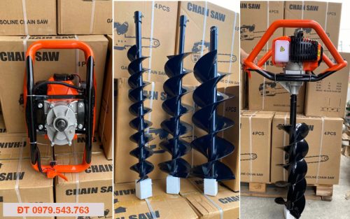 Máy khoan lỗ trồng cây cầm tay có nhiều mũi khoan với kích thước khác nhau