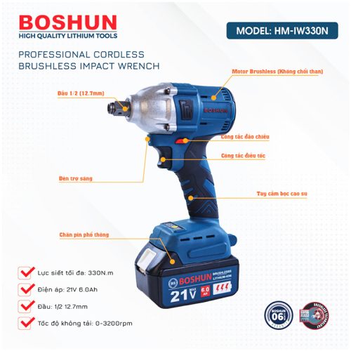 Thông số kỹ thuật của máy siết bulong Boshun BS-IW330N